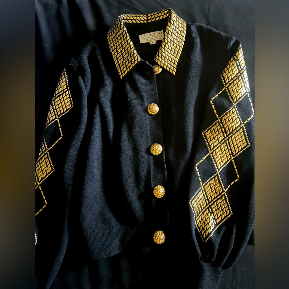 St. John’s By Marie Gray - Vintage Black And Gold Cardigan.